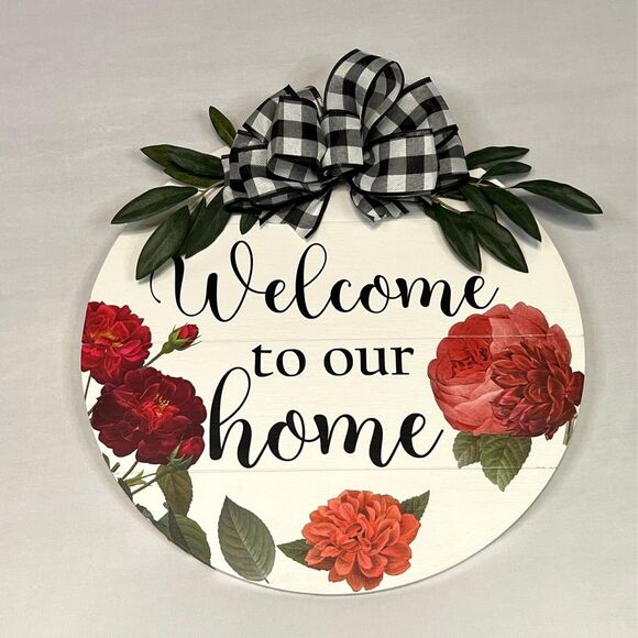 Handmade Solid Wood Round Wreath Wall Decor Roses Romantic Shabby Chic - Picture 1 of 3